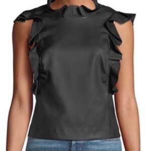 EUC Rebecca Taylor Black Vegan Leather Ruffle Top Sz 10